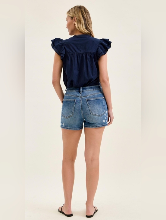 Judy Blue High Rise Medium Wash Slim Denim Shorts With Star Splatter Various NEW - Picture 7 of 10